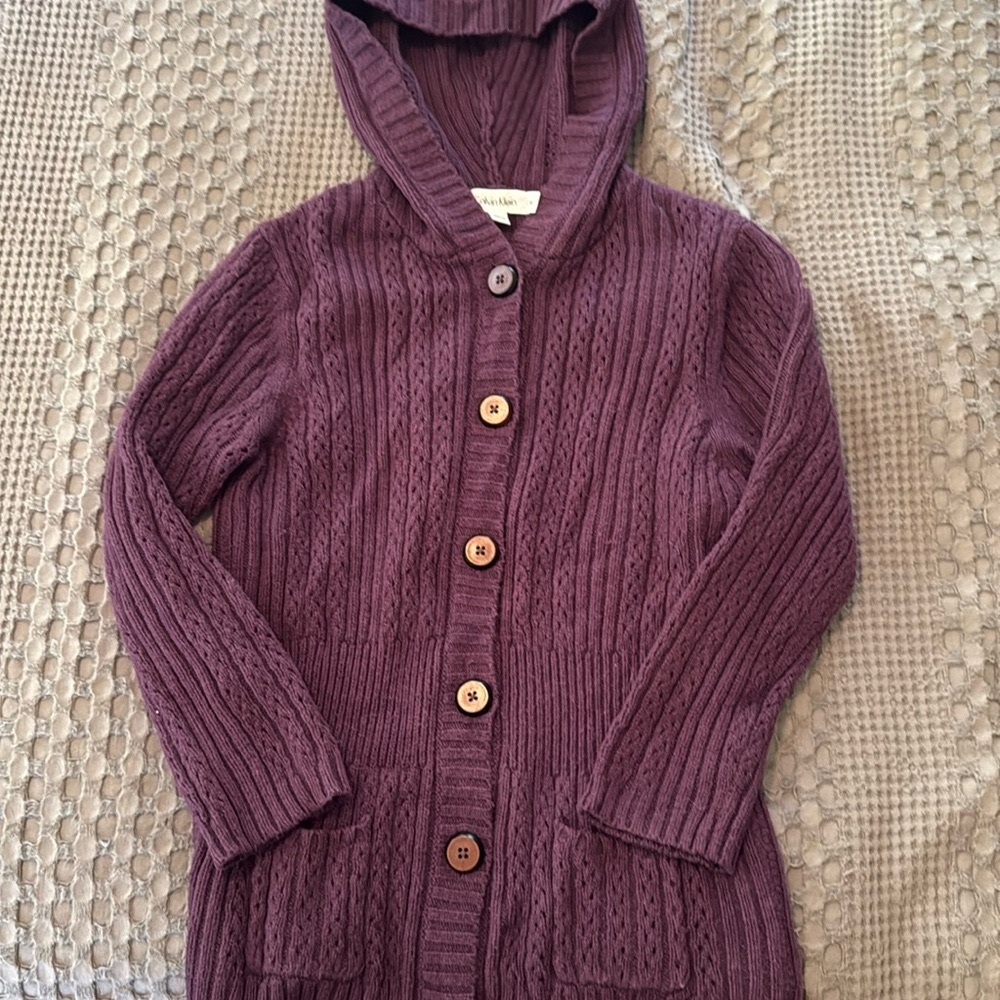 Calvin Klein Plum Knit Cardigan with Hood